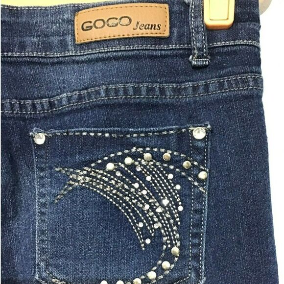 Gogo Jr 9 Low Rise Rhinestone Blue Ankle Jeans - Picture 8 of 11